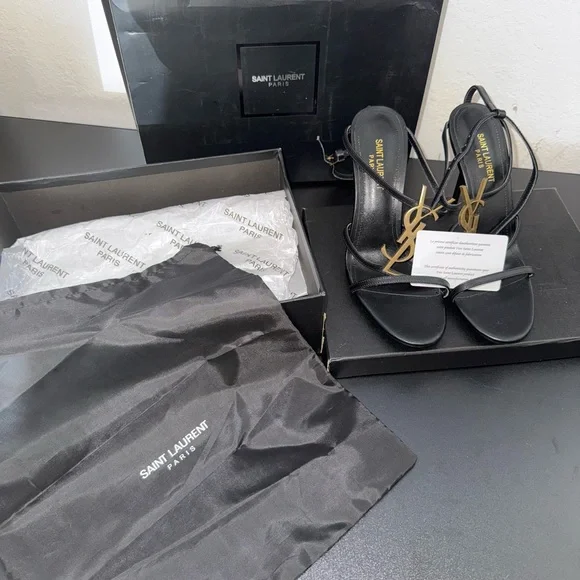 Yves Saint Laurent Black and Gold Heels with Stiletto Design - Picture 5 of 6